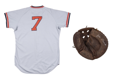 1974 Johnny Edwards Houston Astros Game Used Road Jersey and Retail Model Catchers Glove 